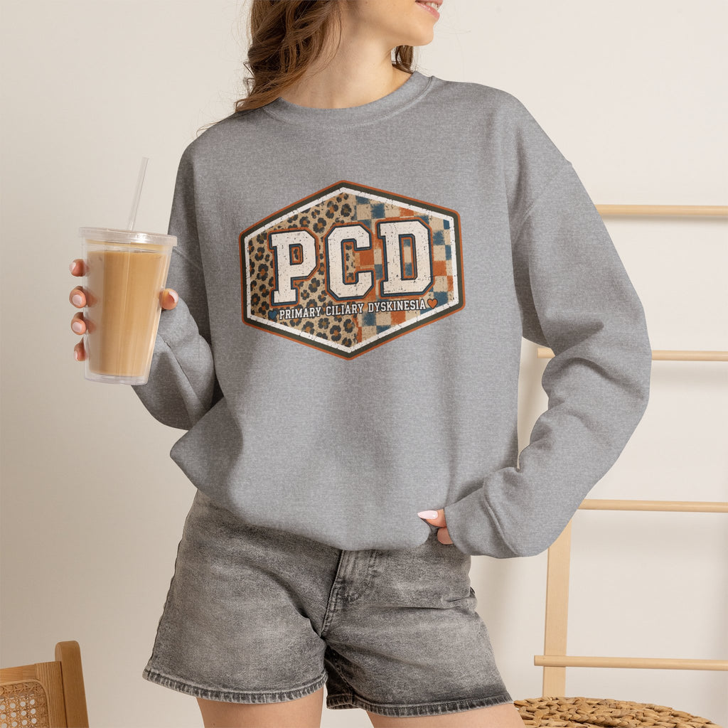 PCD Patch Crewneck Sweatshirt — Plaid & Leopard Logo Pullover