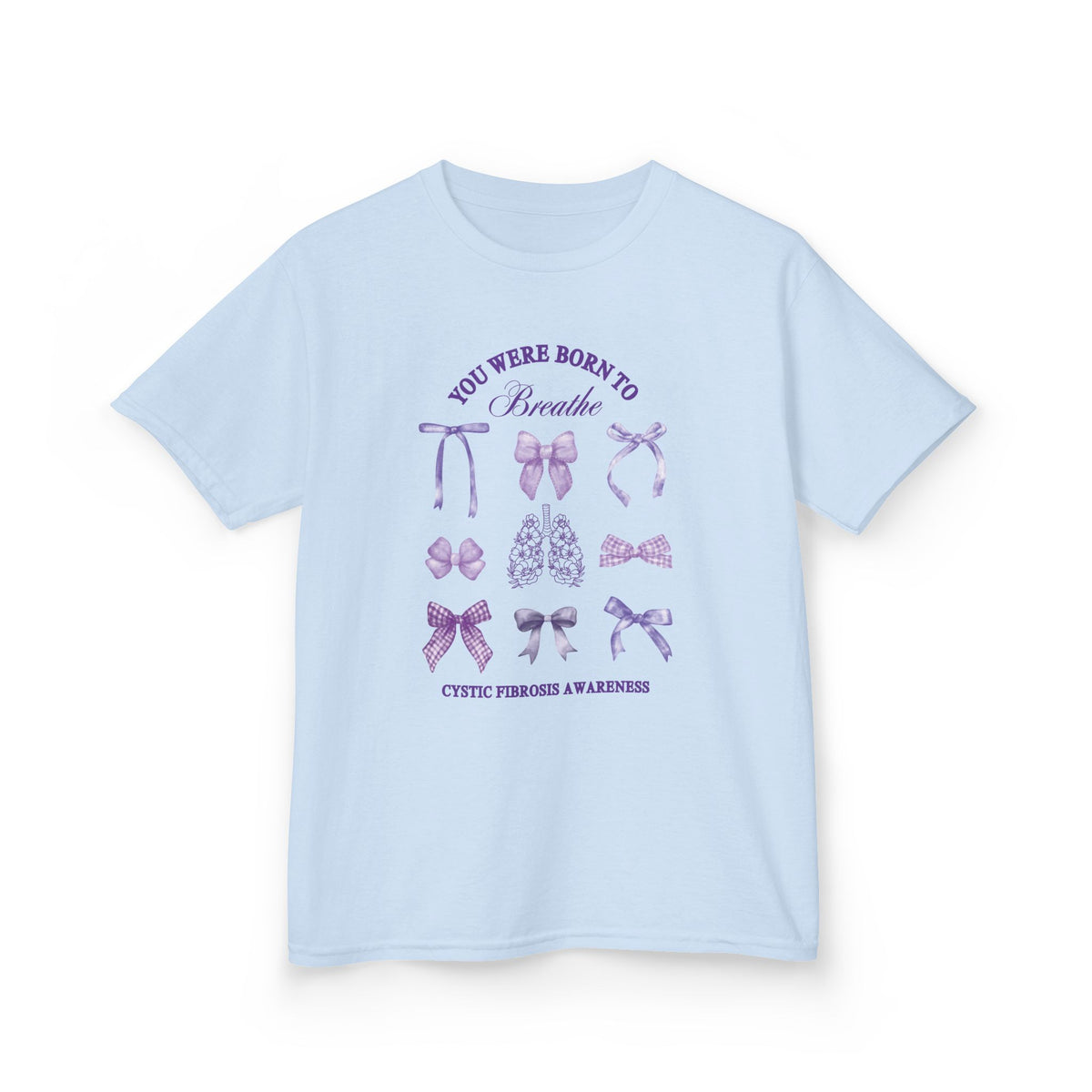 Kids Tee — "You Were Born to Breathe" Cystic Fibrosis Awareness Purple Ribbon Design