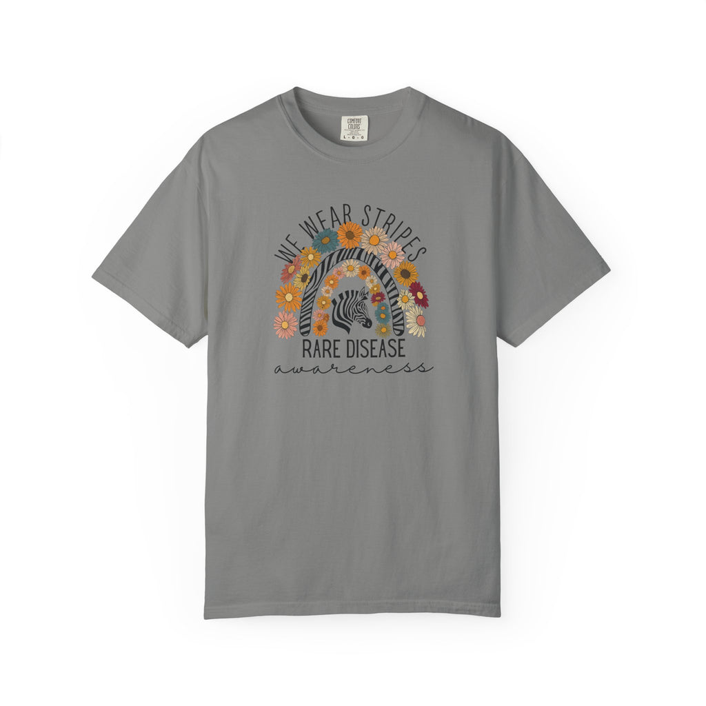 Rare Disease Awareness T-Shirt –Zebra & Sunflower Rainbow