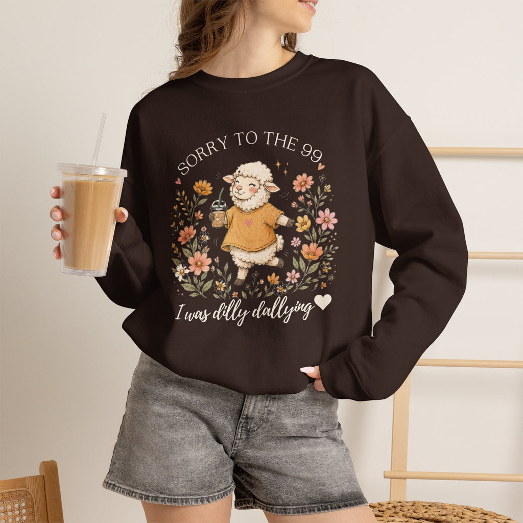 Christian Sheep Crewneck Sweatshirt - "Sorry to the 99% I was Dilly Dallying" Floral Design