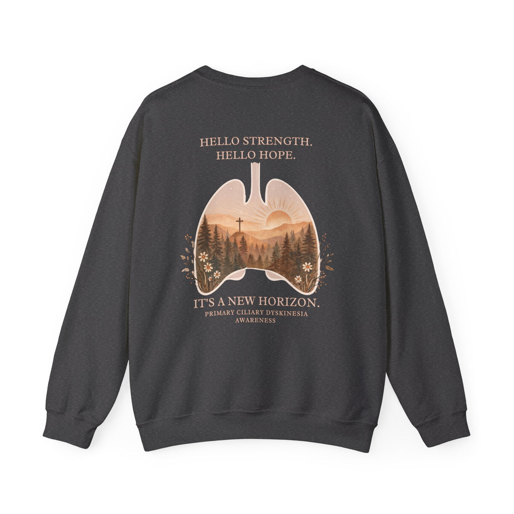 PCD Awareness Crewneck Sweatshirt — HELLO HOPE. NEW HORIZON.