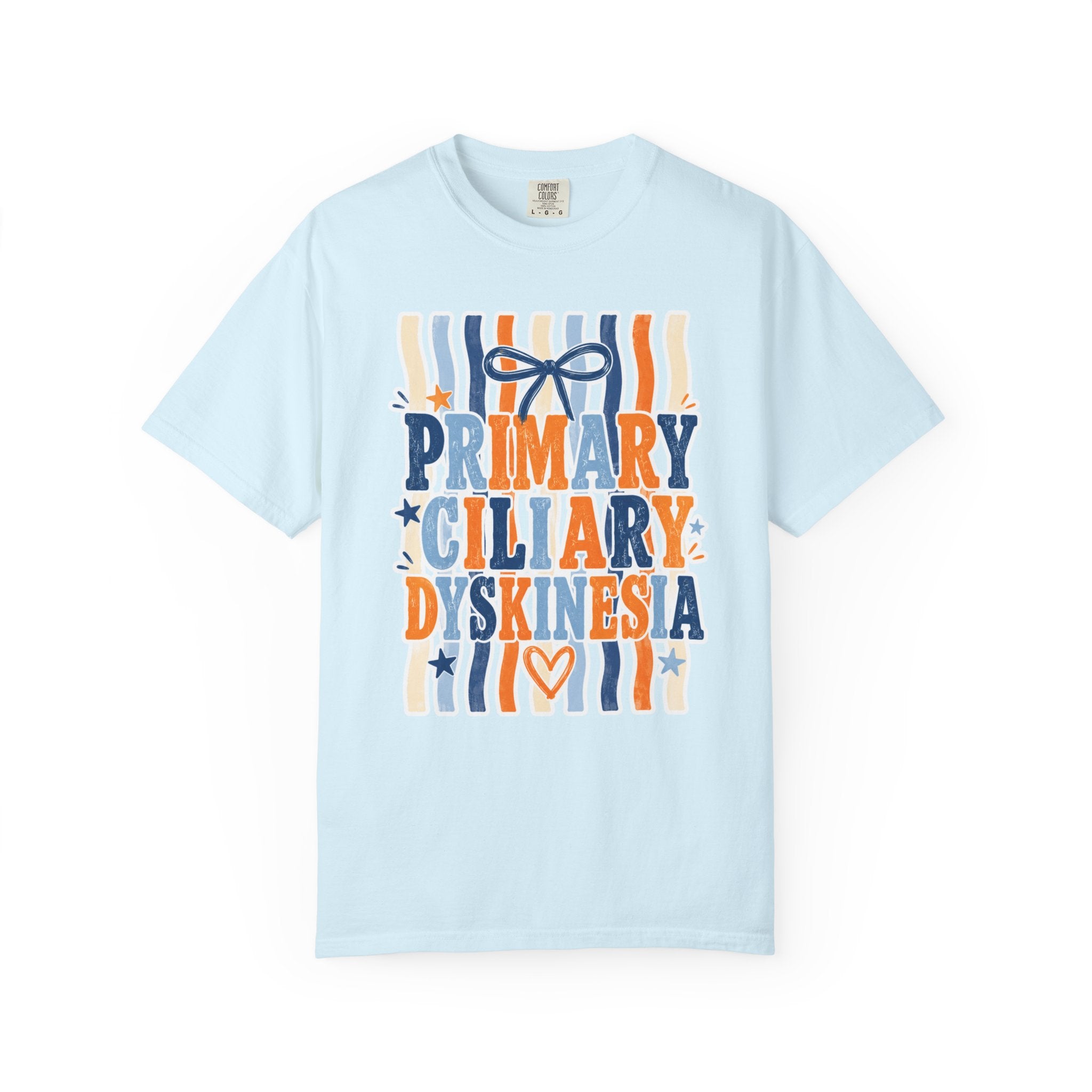 Primary Ciliary Dyskinesia Awareness T-Shirt — Orange & Blue Ribbon Design