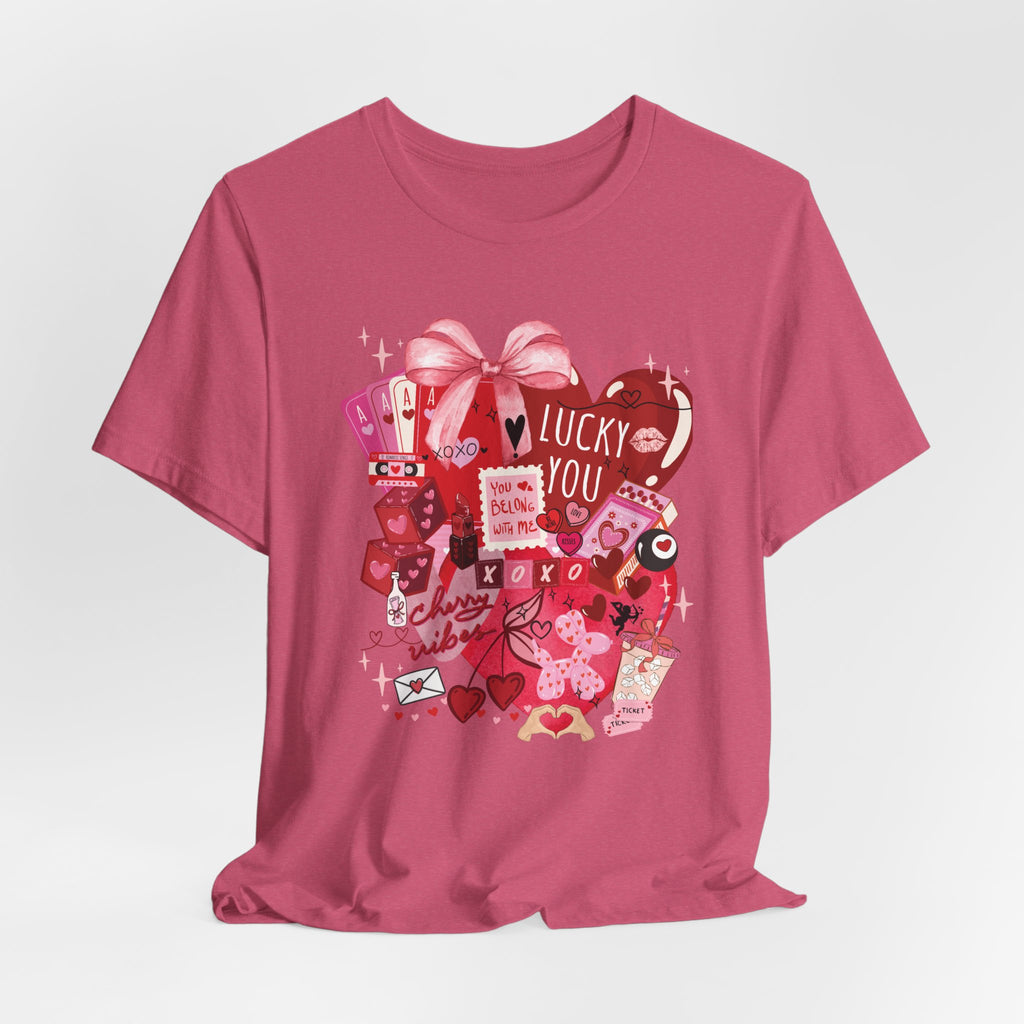 Valentine Collage Tee — "Lucky You" Heart Gift Graphic T-Shirt