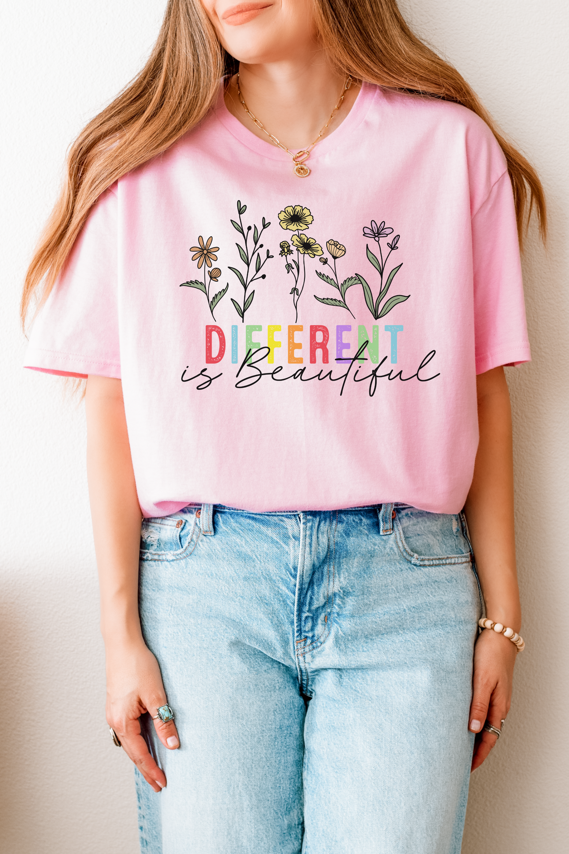 Different is Beautiful T-Shirt, Unisex Softstyle Tee, Inspirational Shirt, Flower Graphic Tee, Gift for Nature Lovers, Diversity Apparel
