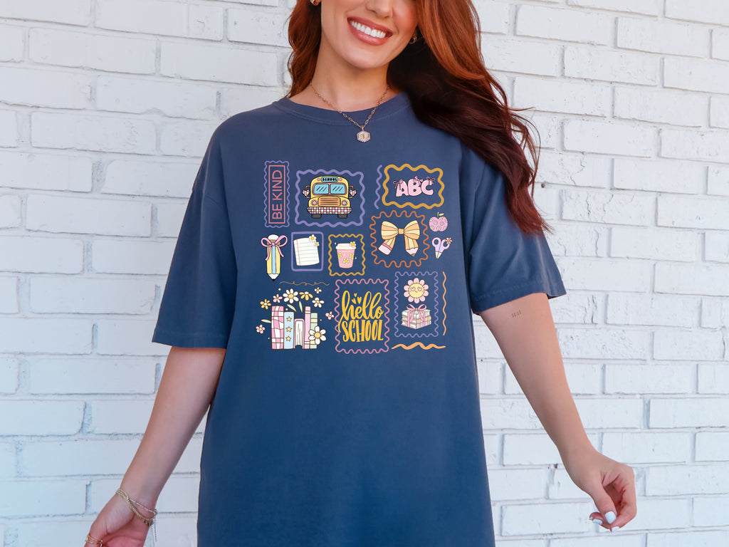 Whimsical Teacher Stamp Design Graphic Tee