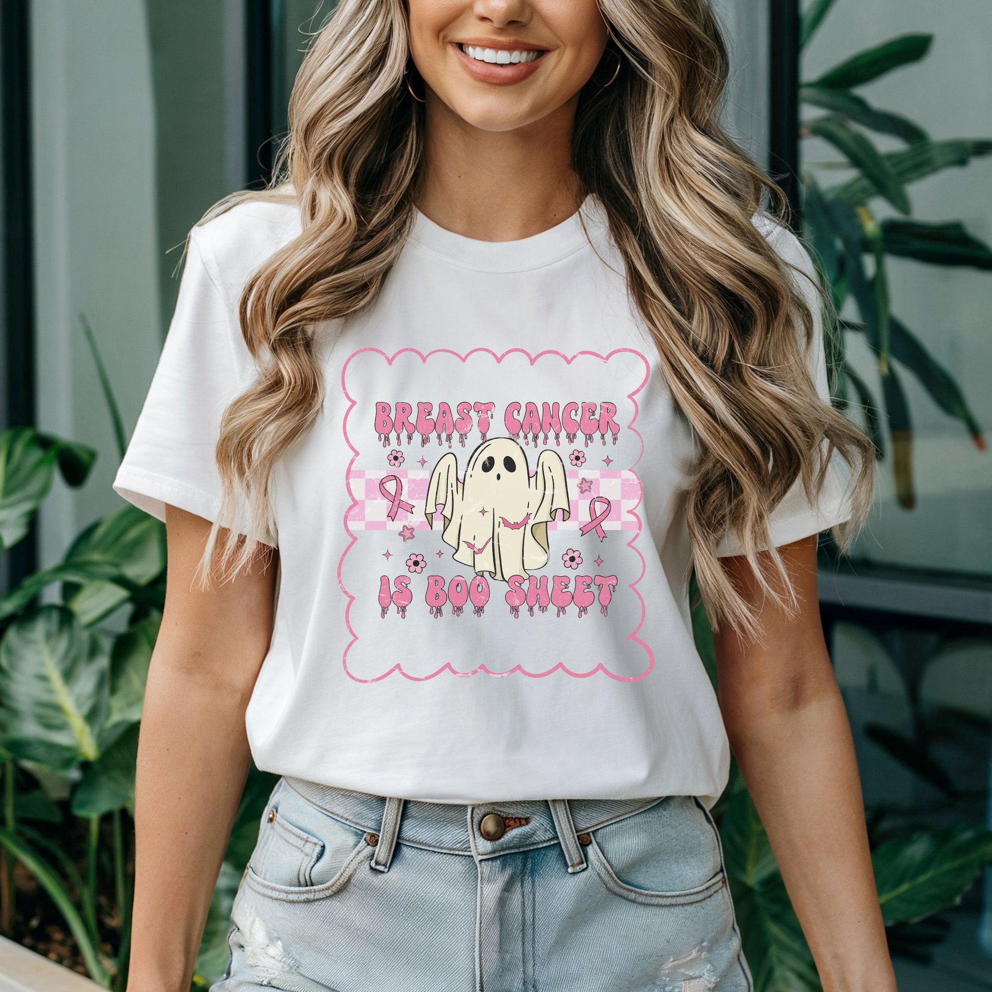 Breast Cancer Awareness Ghost Tee, Cute Tees, Unisex T-Shirt, Gift for Cause Supporters, Halloween & Awareness Events