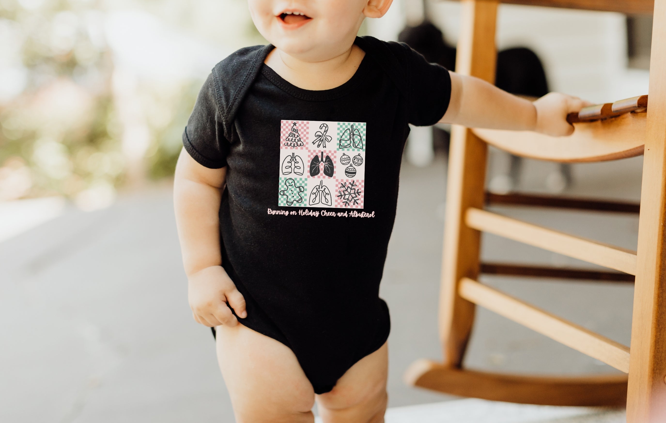 Infant Onesie Running on Holiday Cheer and Albuterol