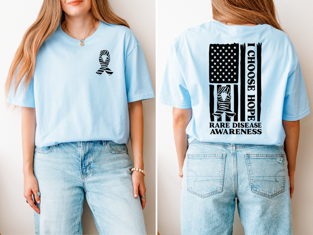 Rare Disease Awareness T-Shirt — "I Choose Hope" American Flag Ribbon