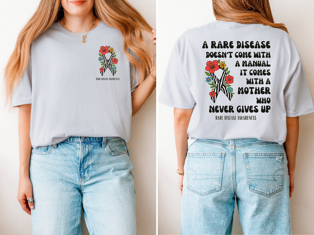 Rare Disease Awareness T-Shirt — "A Rare Disease Doesn’t Come with a Manual" Mom Support Tee