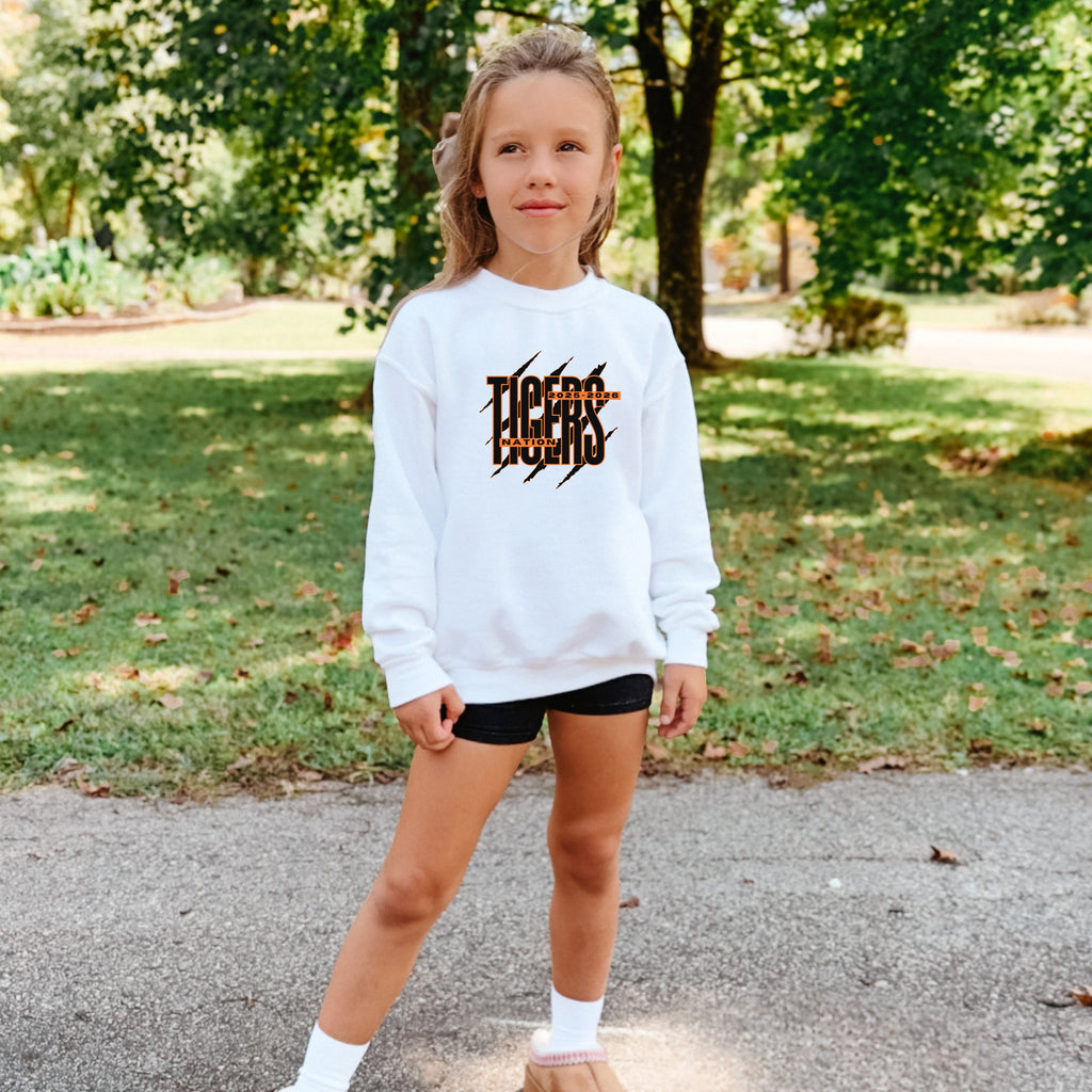 Youth Tiger Nation Crewneck Sweatshirt — Bold Tiger Graphic Pullover