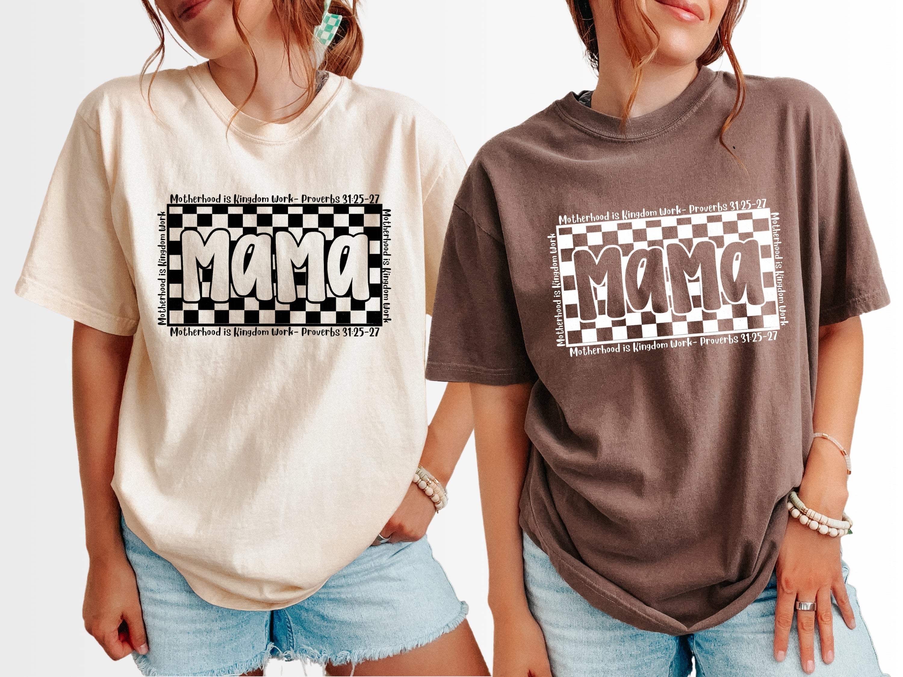 Mama Checkerboard T-Shirt — Retro Black & White Graphic Tee for Moms