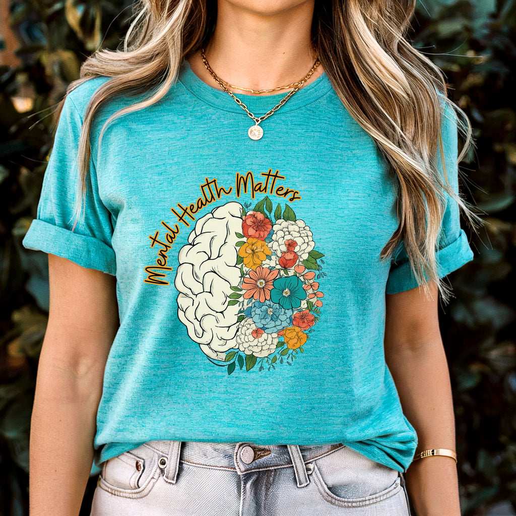 Mental Health Matters T-Shirt — Floral Brain Awareness Tee