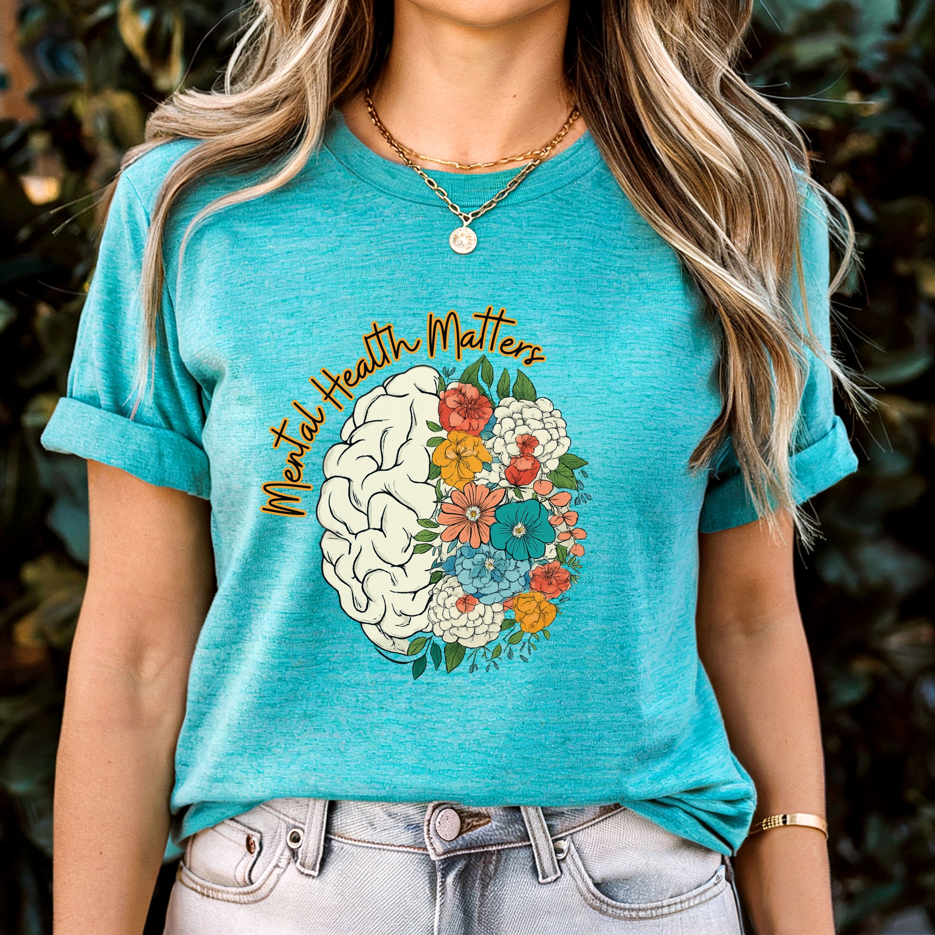 Mental Health Matters T-Shirt — Floral Brain Awareness Tee