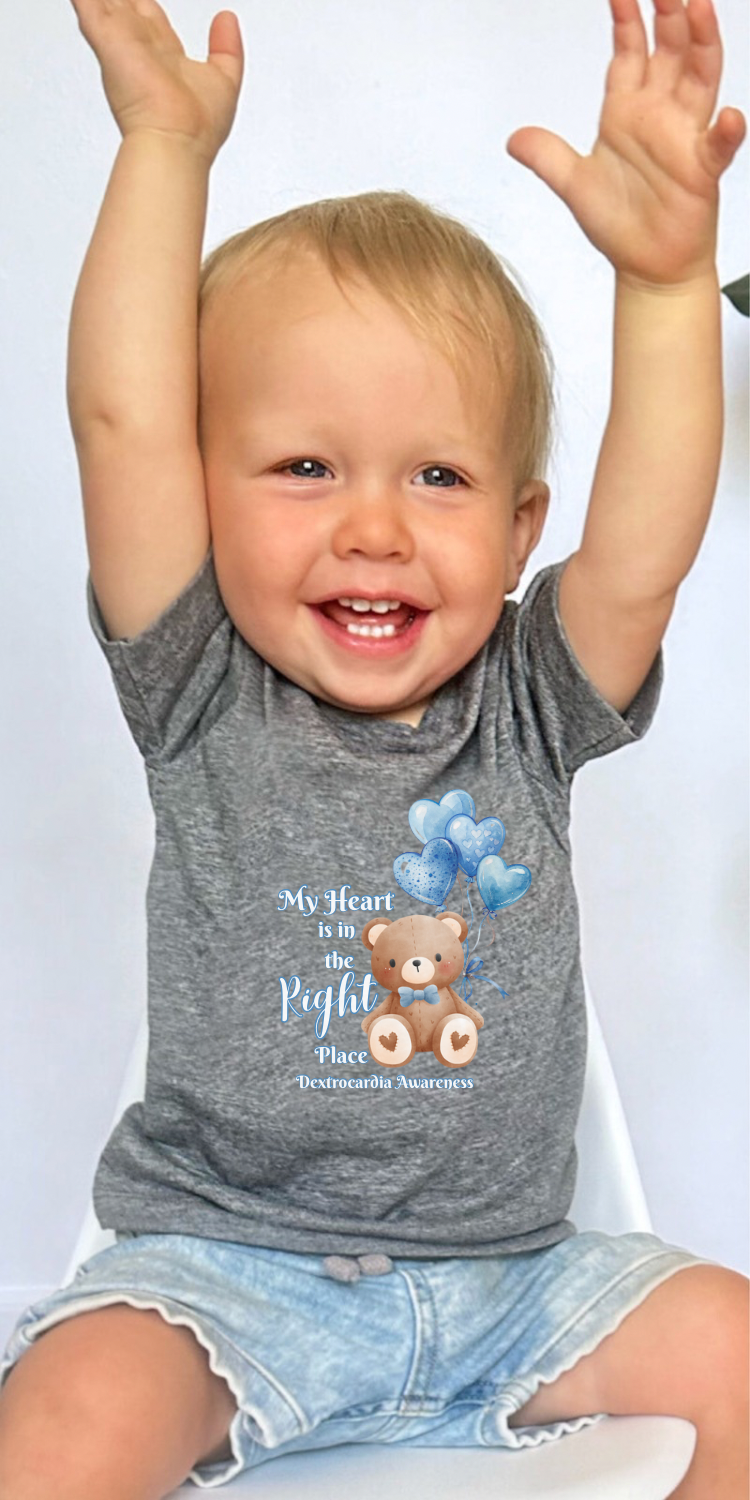 Toddler Tee — "My Heart Is in the Right Place" Dextrocardia Bear