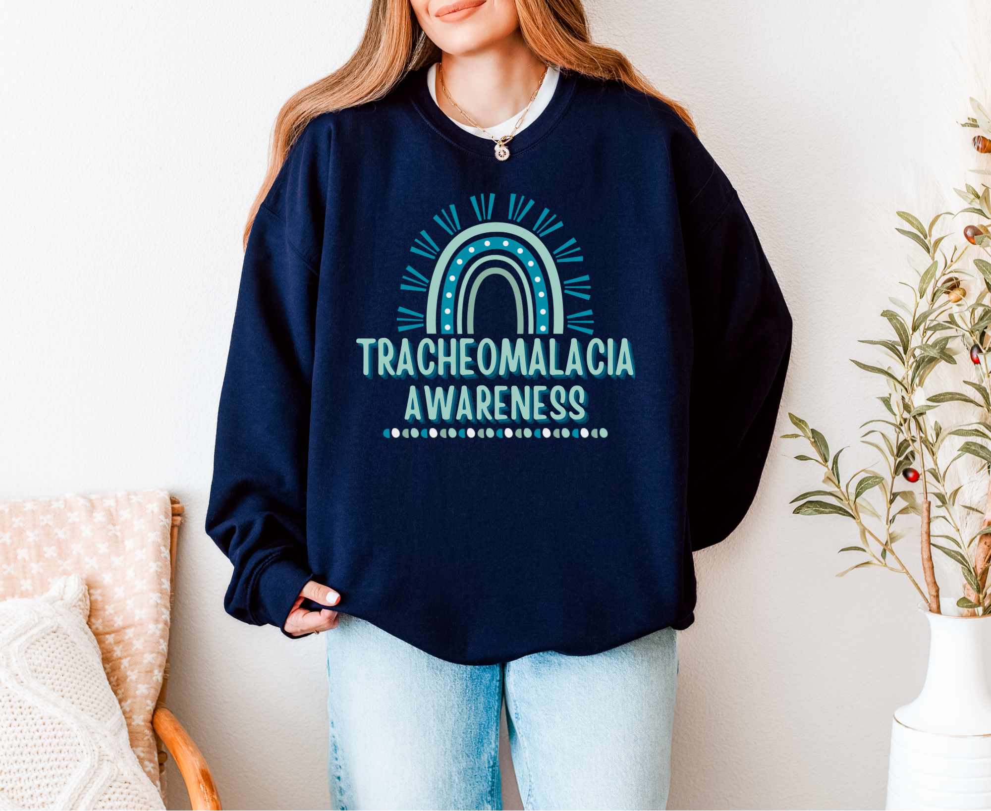 Tracheomalacia Awareness Crewneck — Teal Rainbow Support