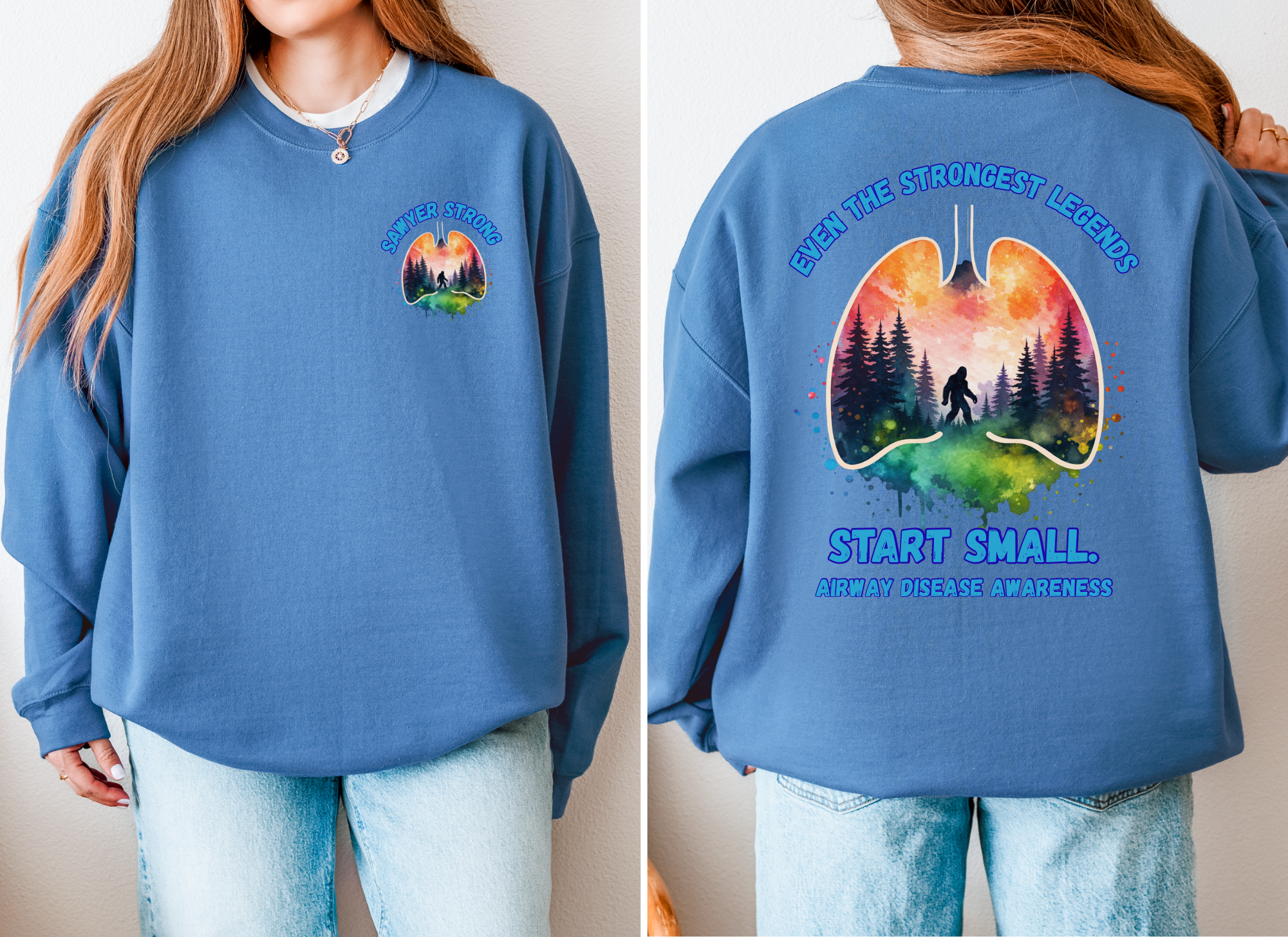 Airway Disease Awareness Tee — "Even the Strongest Legends" SAWYER STRONG crewneck