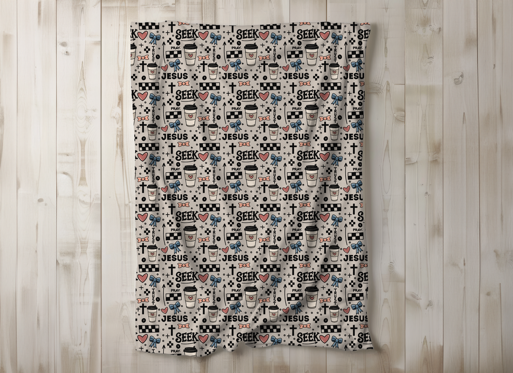 Christian Plush Blanket – Seek Jesus Pattern Velveteen Throw