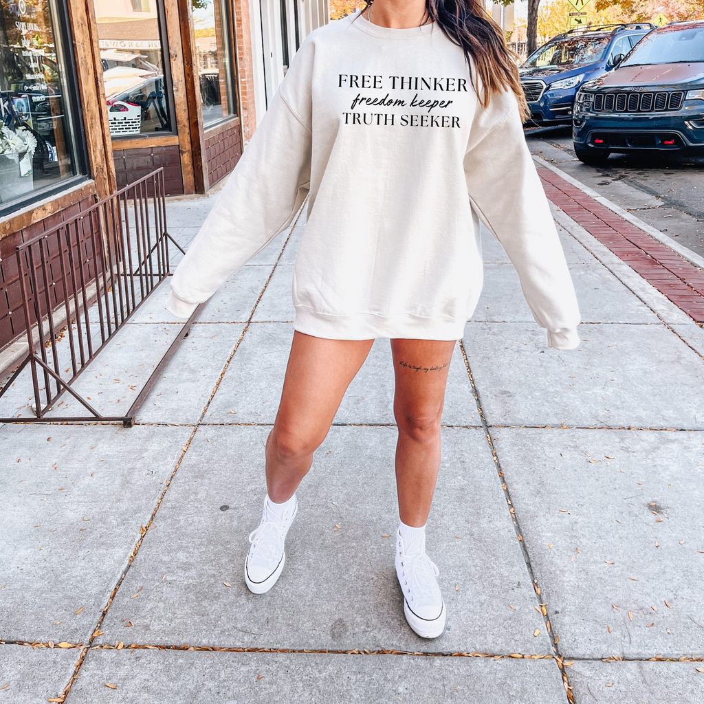 Free Thinker Crewneck Sweatshirt — "Free Thinker / Freedom Keeper / Truth Seeker"