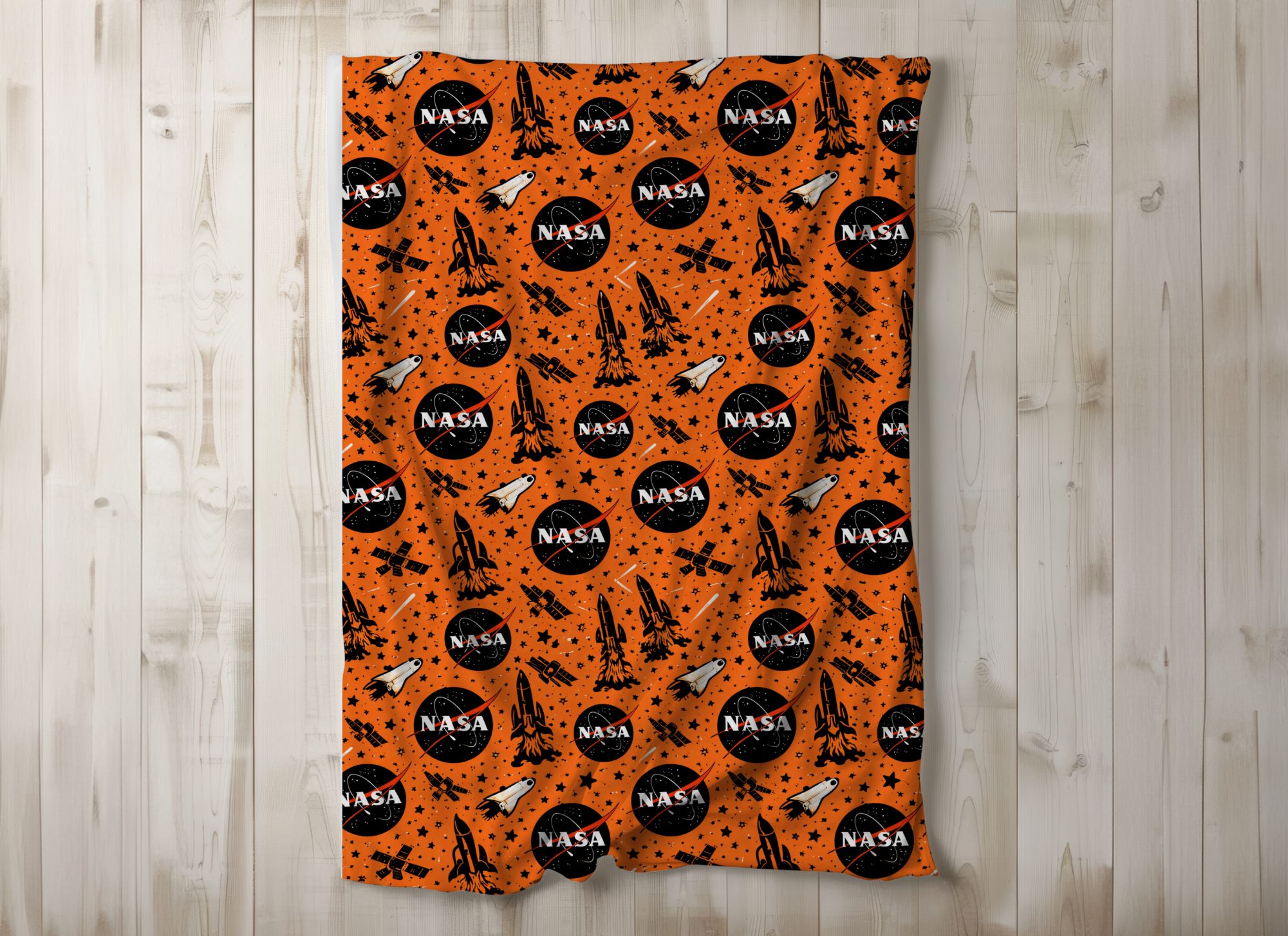 NASA Logo Orange Space Shuttle Velveteen Plush Blanket