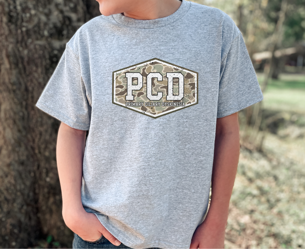 Youth PCD Camo Logo T-Shirt — Primary Ciliary Dyskinesia Awareness Tee