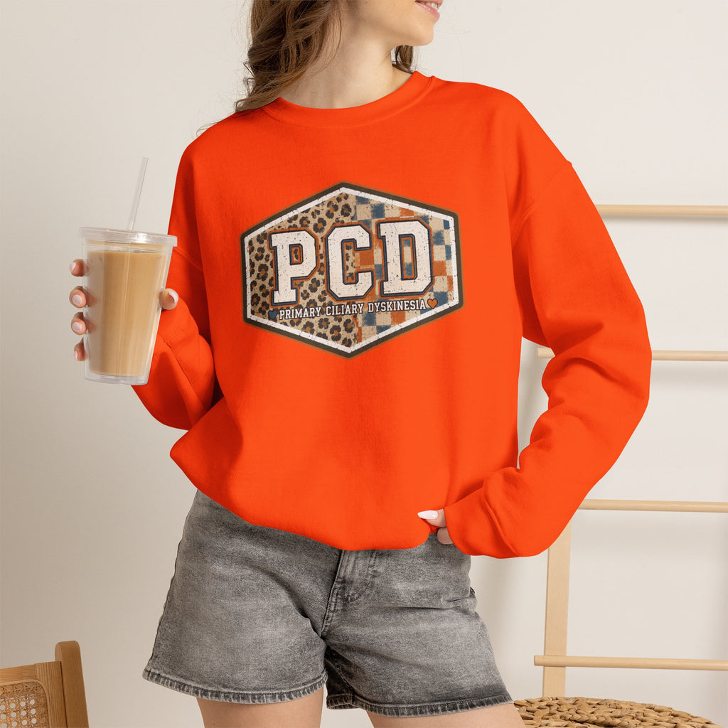 PCD Patch Crewneck Sweatshirt — Plaid & Leopard Logo Pullover