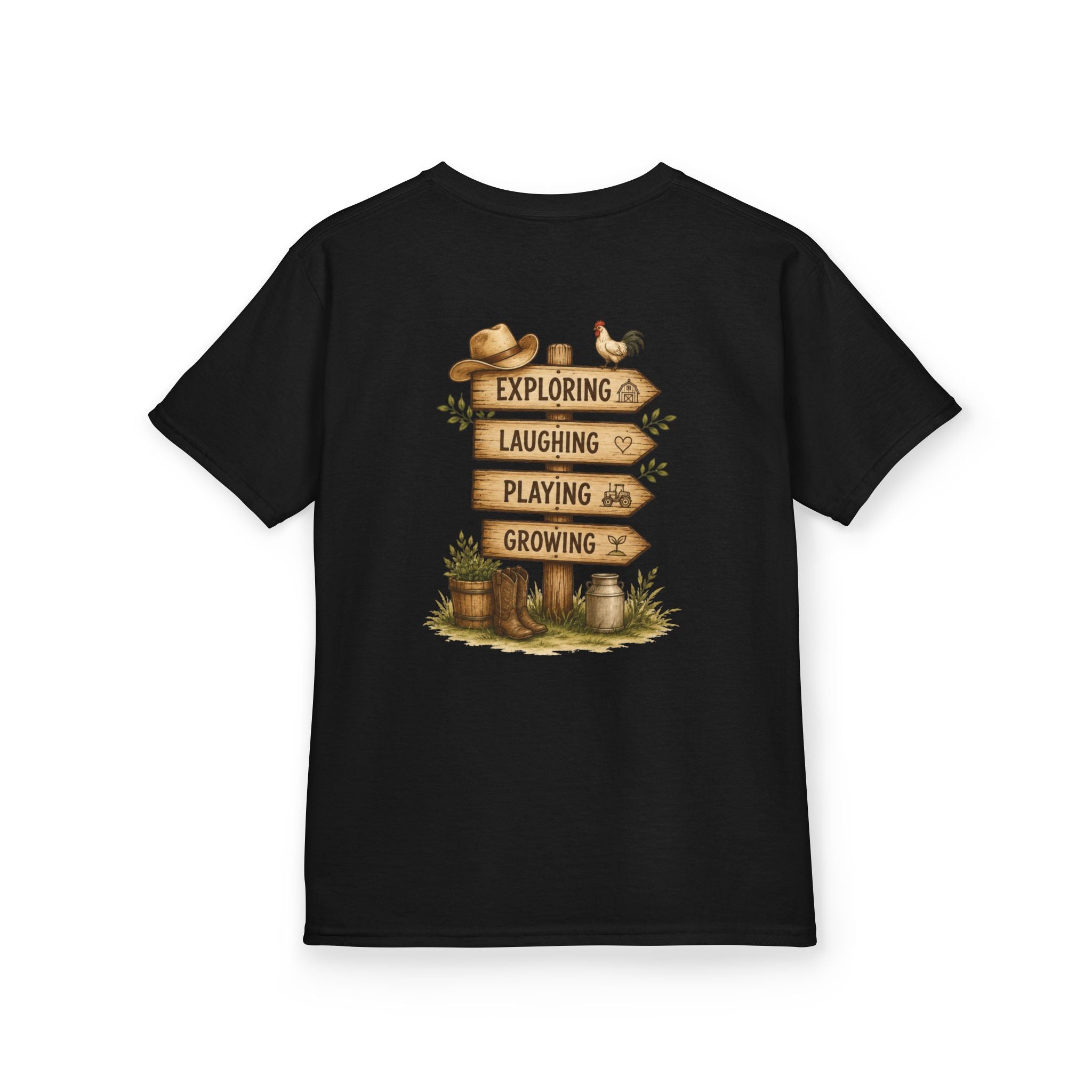 Kids Tee — "Grandkids Camp with Nannie & Papa" Rustic Farm Sign Tee
