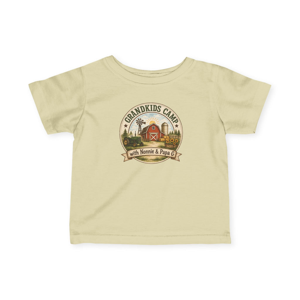 Infant Tee — “Grandkids Camp with Nonnie & Papa” Baby Shirt (Exploring, Laughing, Playing, Growing)