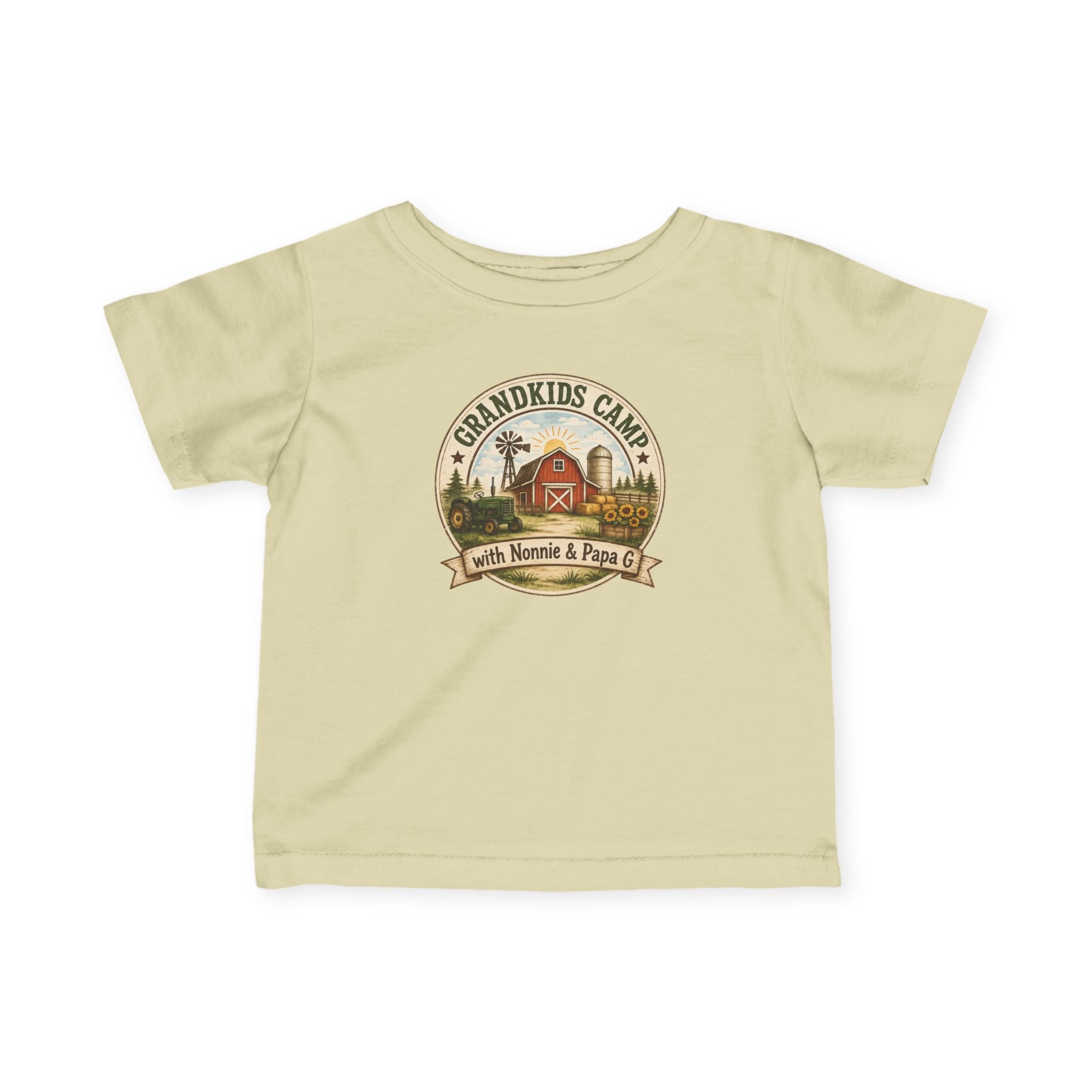 Infant Tee — “Grandkids Camp with Nonnie & Papa” Baby Shirt (Exploring, Laughing, Playing, Growing)