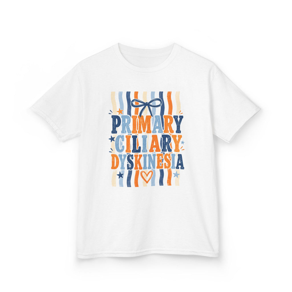 The Jentri- Primary Ciliary Dyskinesia Awareness Kids Tee — Orange & Blue Ribbon Design