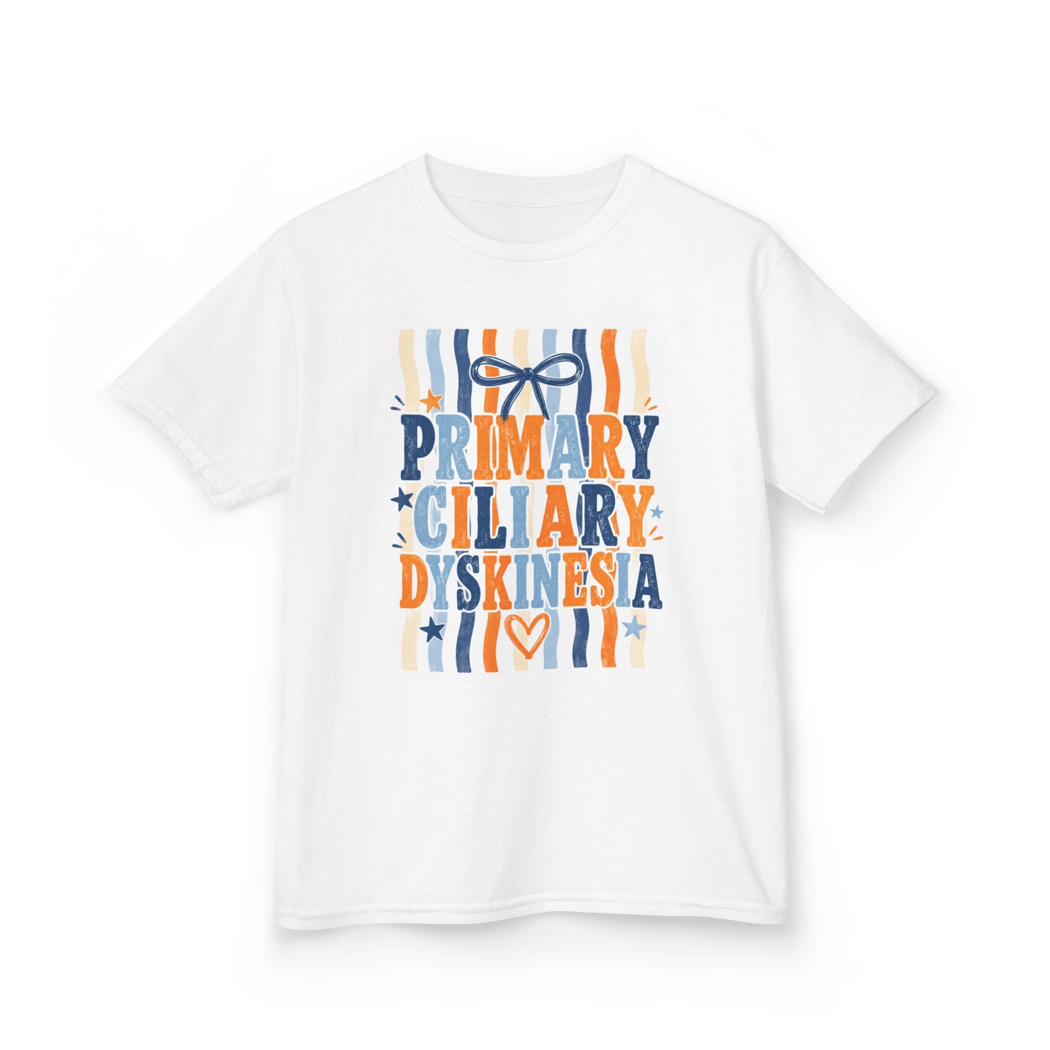 The Jentri- Primary Ciliary Dyskinesia Awareness Kids Tee — Orange & Blue Ribbon Design