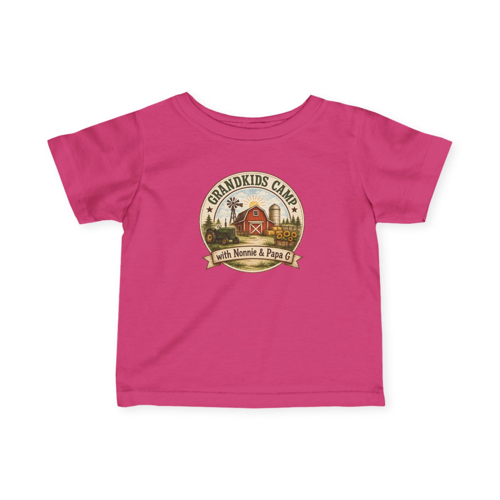 Infant Tee — “Grandkids Camp with Nonnie & Papa” Baby Shirt (Exploring, Laughing, Playing, Growing)