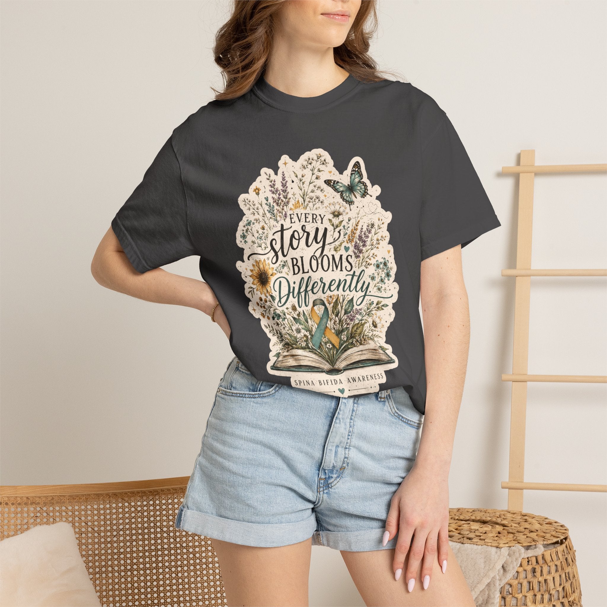 Every Story Blooms Differently T-Shirt — Spina Bifida Awareness