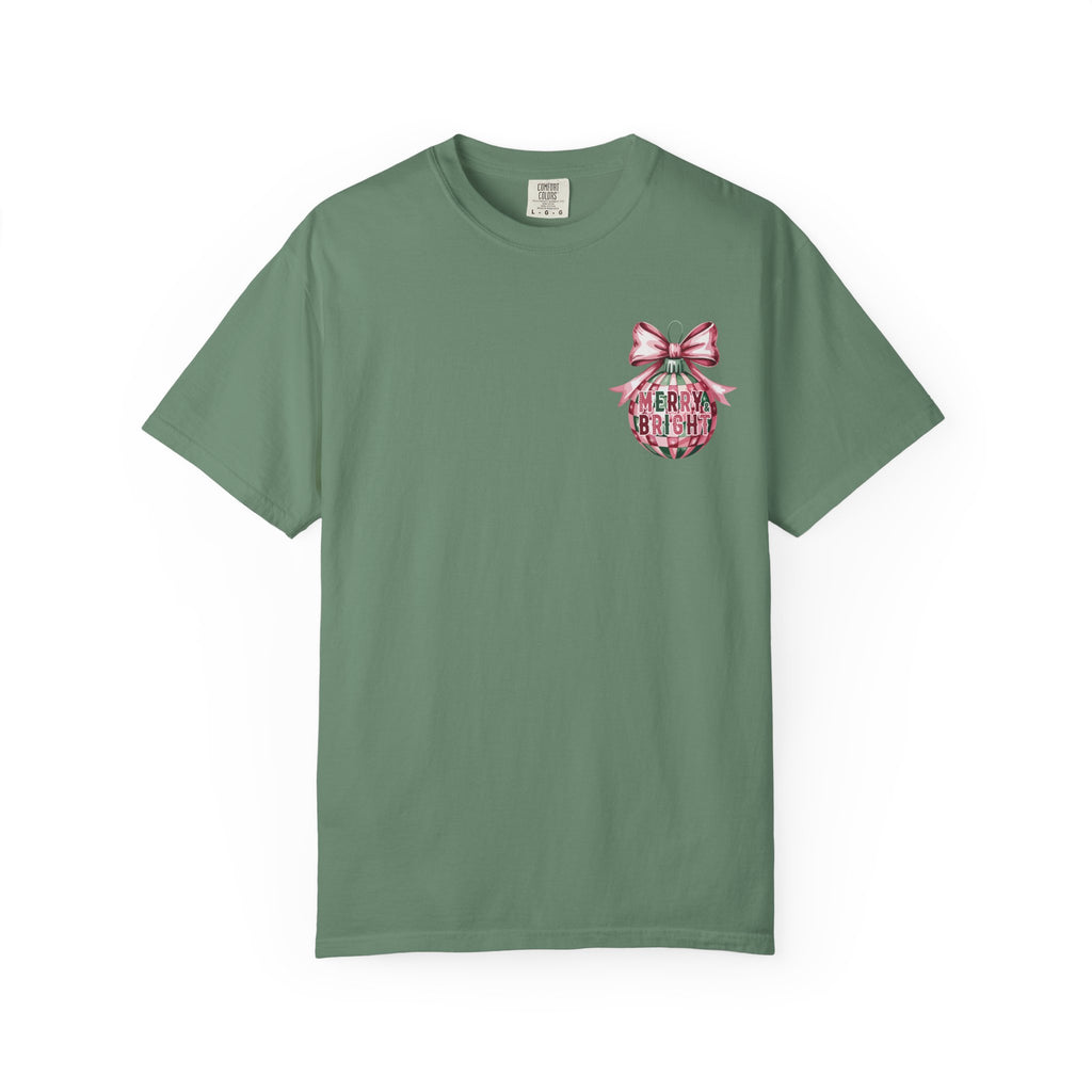 Holiday Patchwork Tee - "Merry & Bright" Graphic T-Shirt