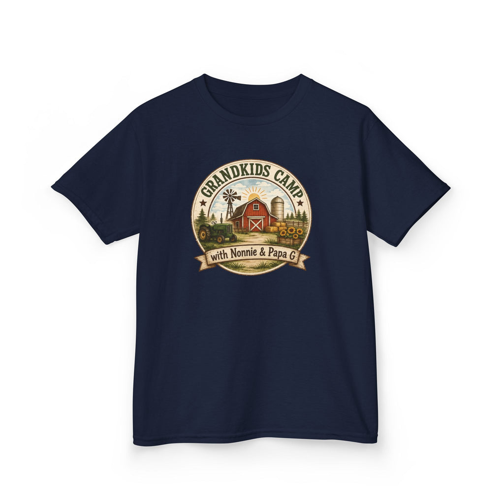 Kids Tee — "Grandkids Camp with Nannie & Papa" Rustic Farm Sign Tee