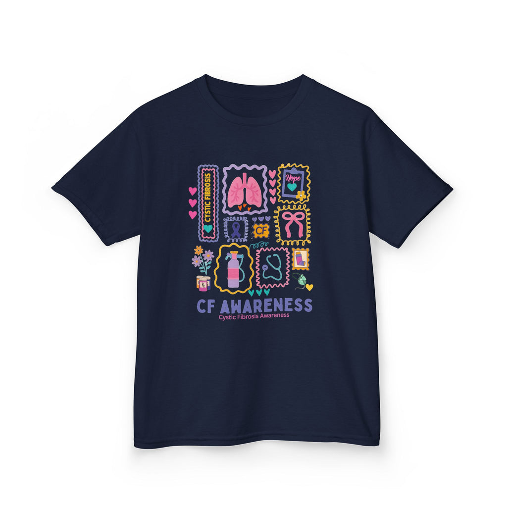 Kids CF Awareness Stamp T‑Shirt — Cystic Fibrosis Support Tee