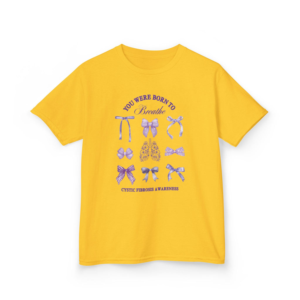 Kids Tee — "You Were Born to Breathe" Cystic Fibrosis Awareness Purple Ribbon Design