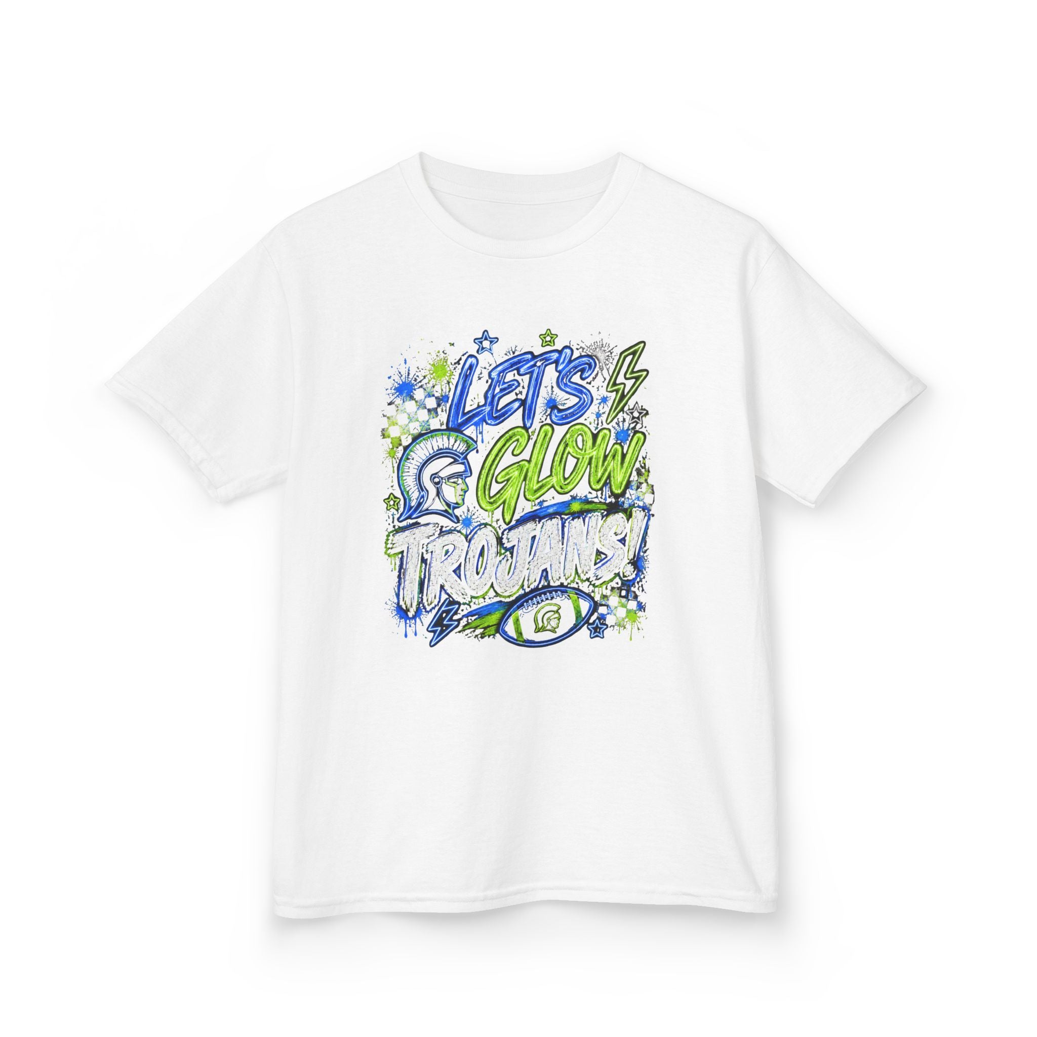 Kids Tee — 'Lets Glow Trojans' Neon Graffiti School Spirit Shirt