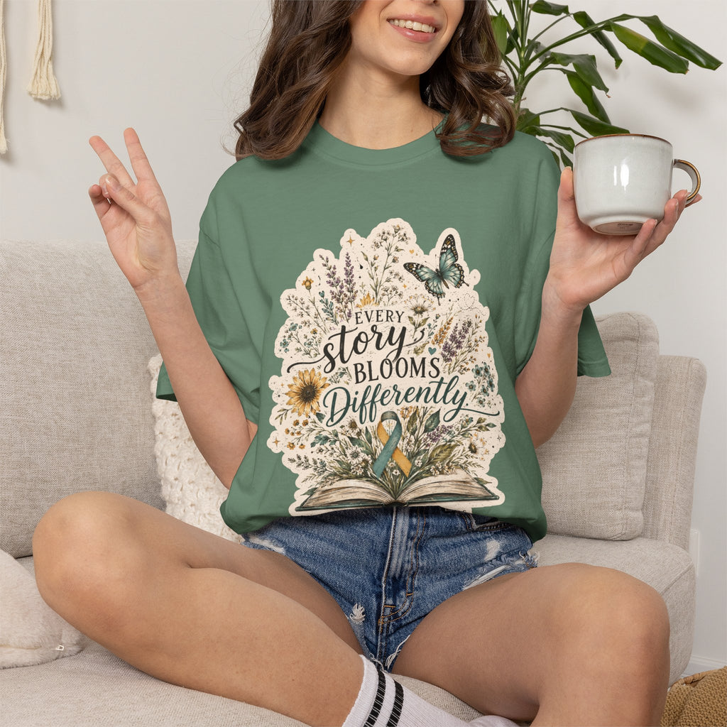 Every Story Blooms Differently T-Shirt — Spina Bifida Awareness
