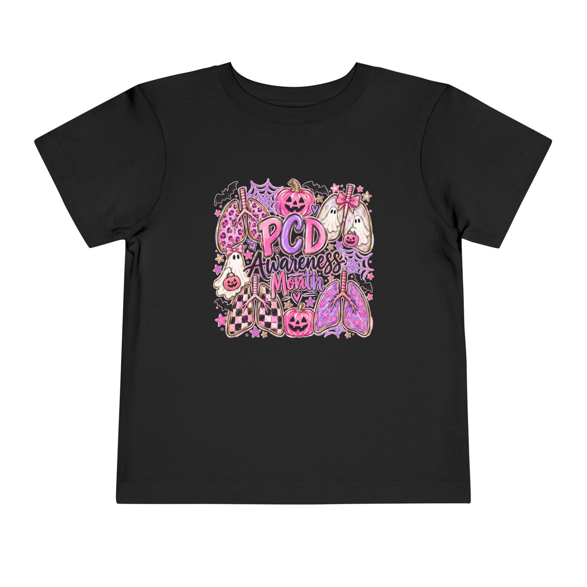 Toddler Tee — "PCD Awareness" Pink Halloween Lungs Design