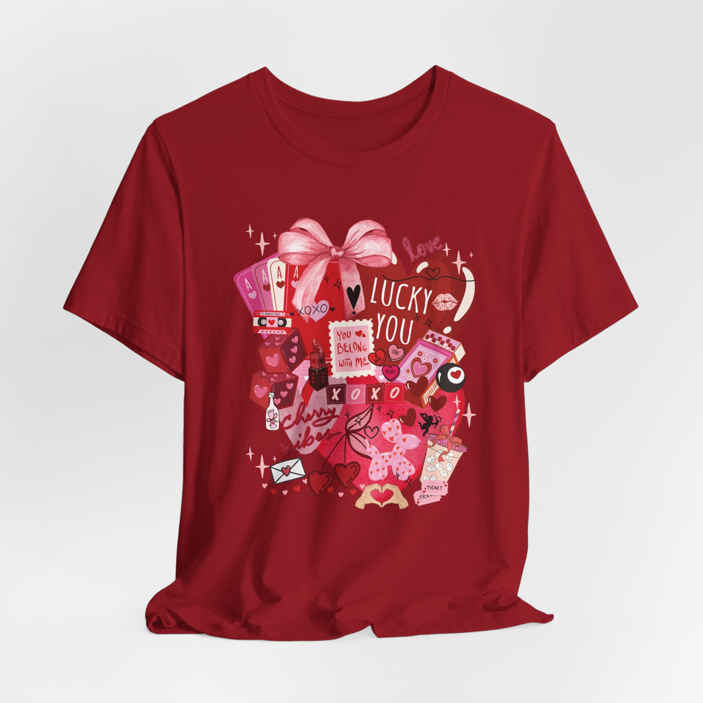 Valentine Collage Tee — "Lucky You" Heart Gift Graphic T-Shirt