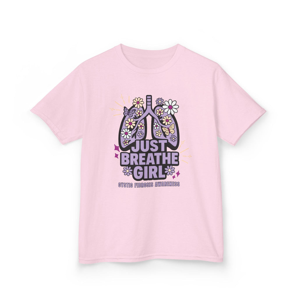 Kids Tee — "Just Breathe Girl" Floral Lungs CF Awareness Shirt