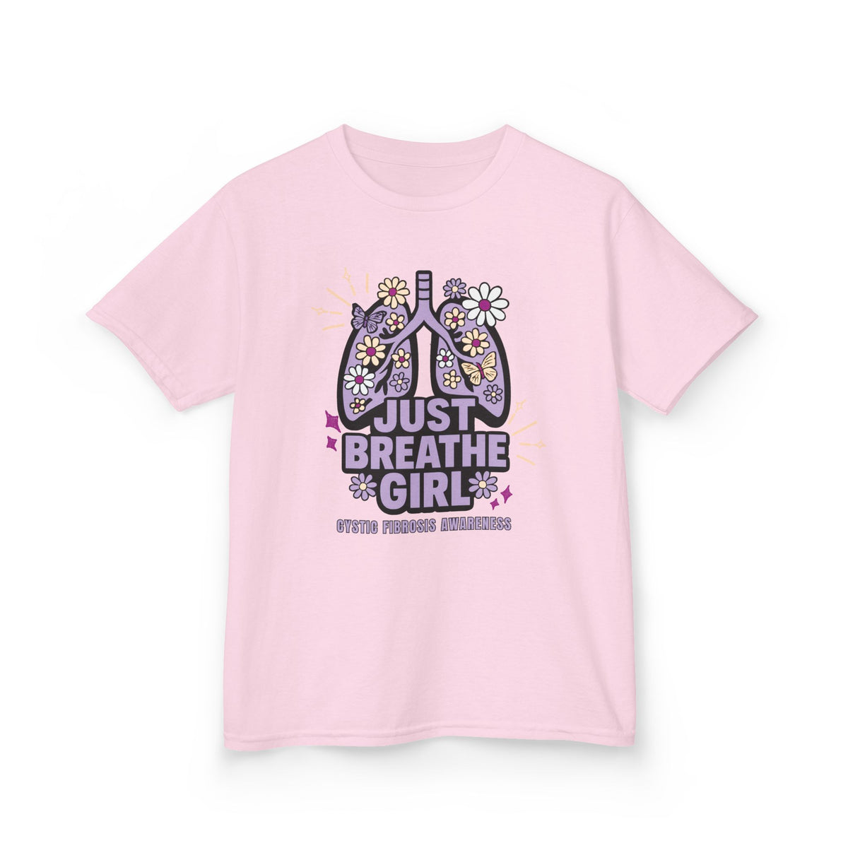Kids Tee — "Just Breathe Girl" Floral Lungs CF Awareness Shirt