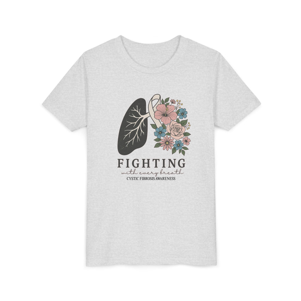 Youth Tee — "Fighting with Every Breath" Floral Lungs CF Awareness Shirt