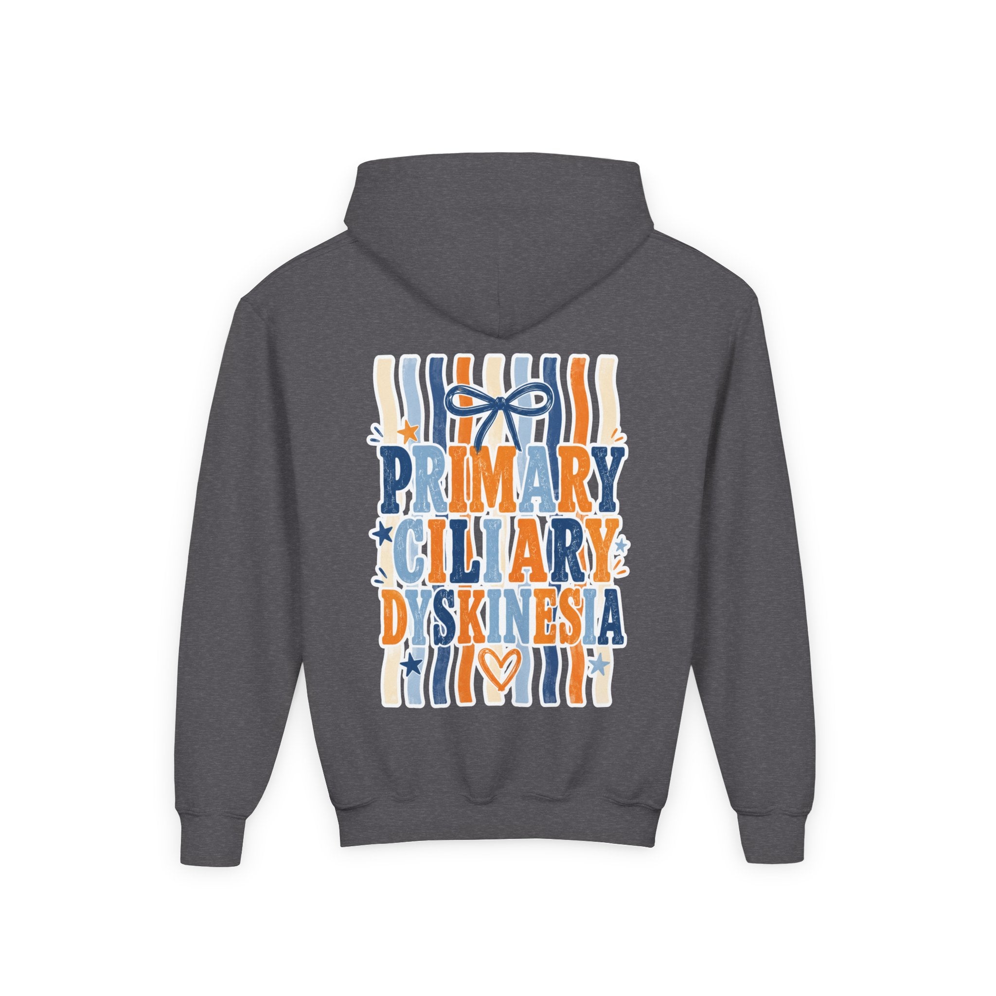 The Jentri- Youth Hoodie - "Primary Ciliary Dyskinesia" Awareness Pullover (Blue & Orange Ribbon Design)