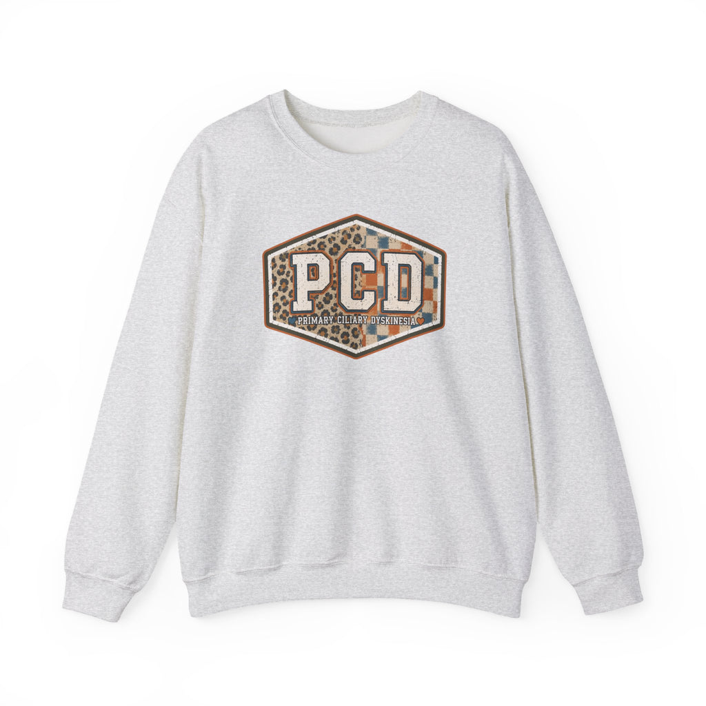 PCD Patch Crewneck Sweatshirt — Plaid & Leopard Logo Pullover