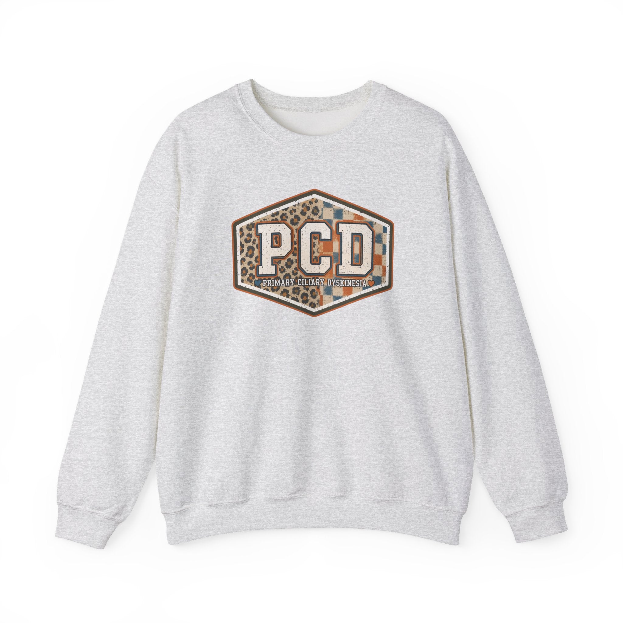 PCD Patch Crewneck Sweatshirt — Plaid & Leopard Logo Pullover