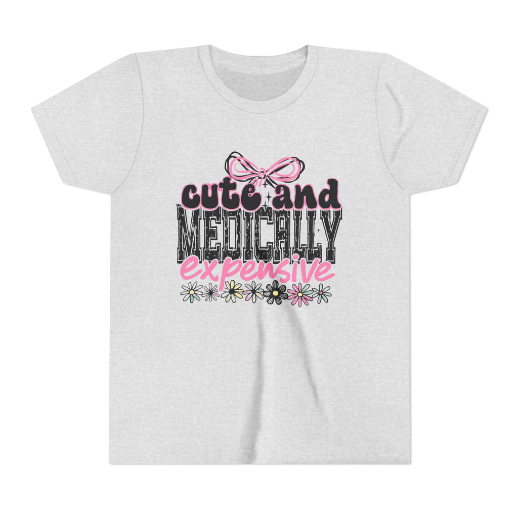 Youth Tee — "Cute and Medically Expensive" Pink Floral Graphic