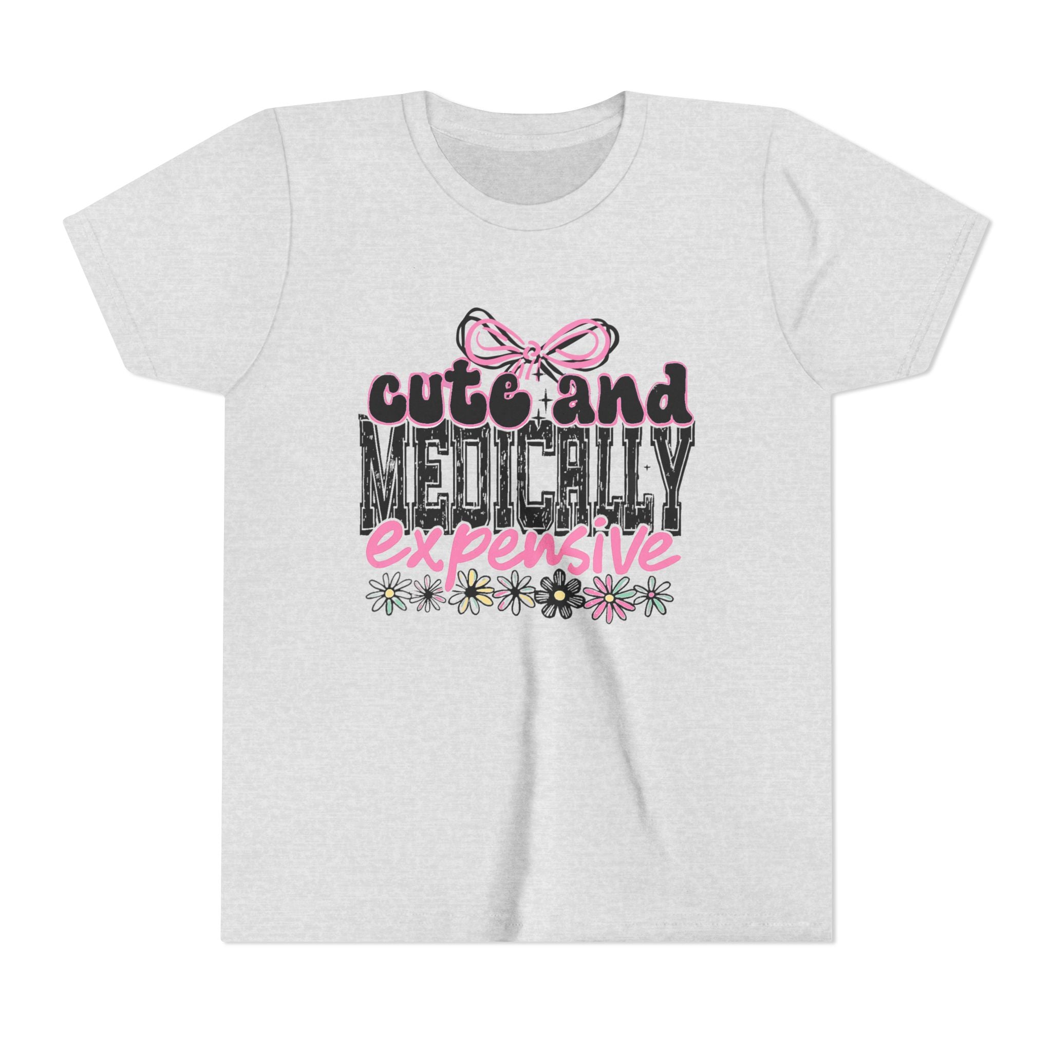 Youth Tee — "Cute and Medically Expensive" Pink Floral Graphic