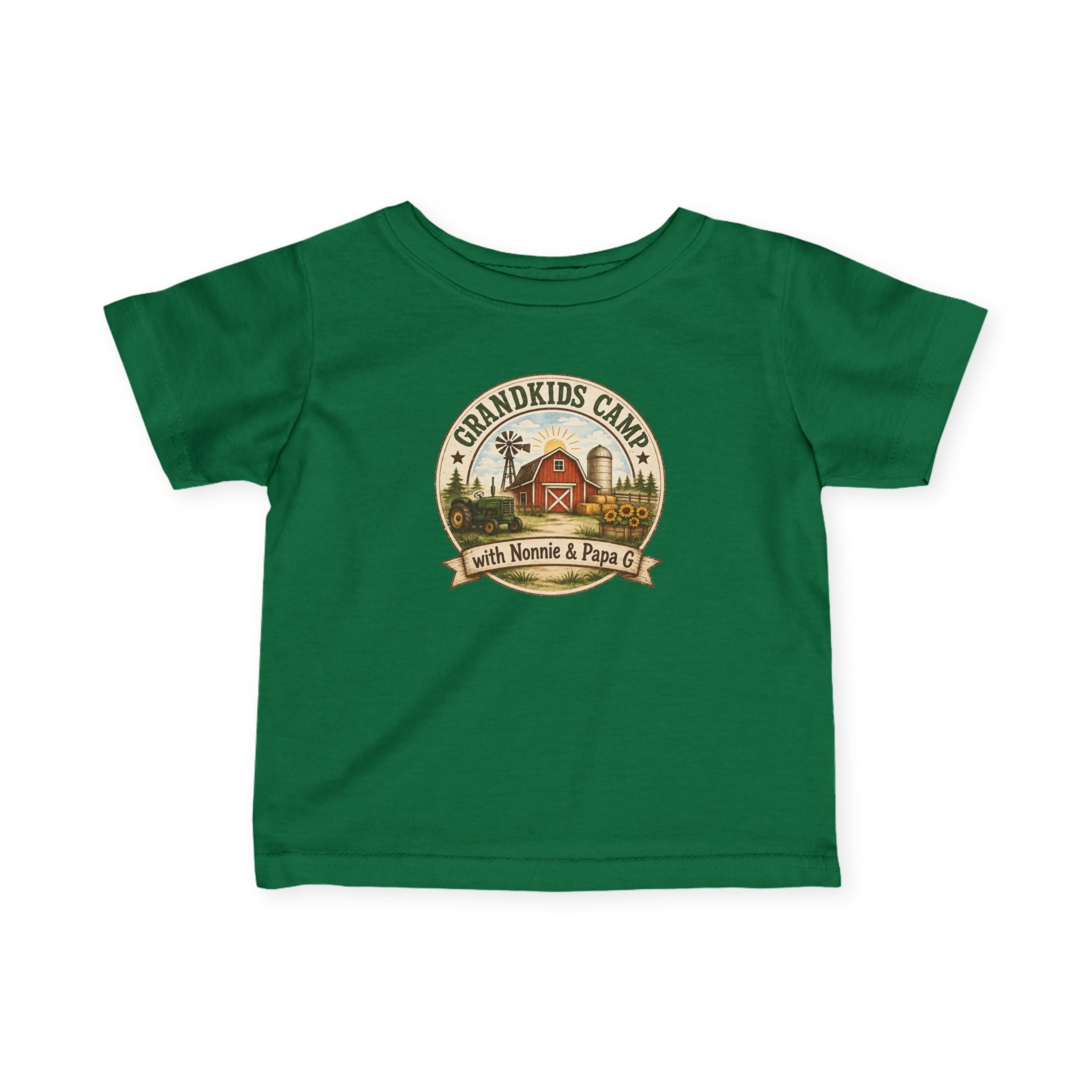 Infant Tee — “Grandkids Camp with Nonnie & Papa” Baby Shirt (Exploring, Laughing, Playing, Growing)