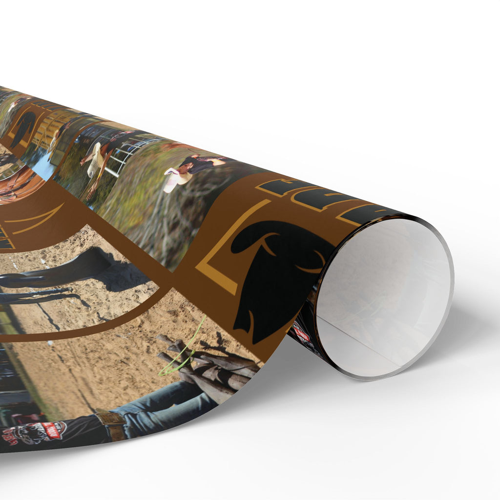 KADE——-Western Rodeo Photo Collage Wrapping Paper Roll — Brown Cowboy Theme Gift Wrap